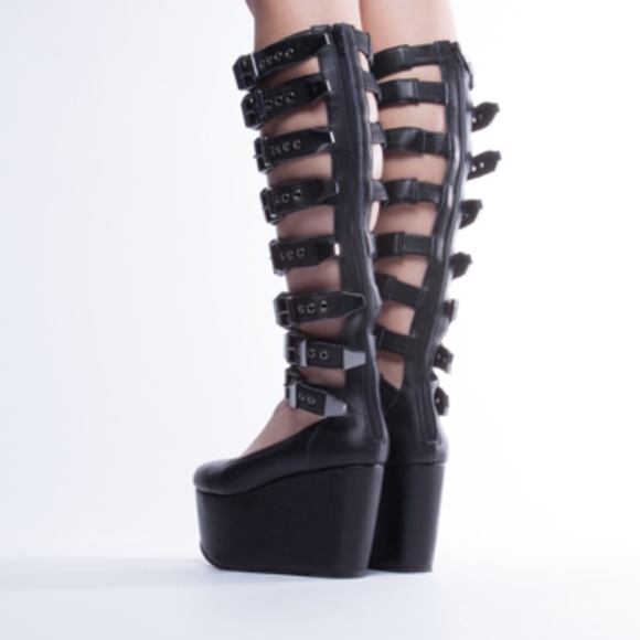 NEW gladiator Platform ballet white buckle knee high up shoes boots Punk 9 - Picture 4 of 17